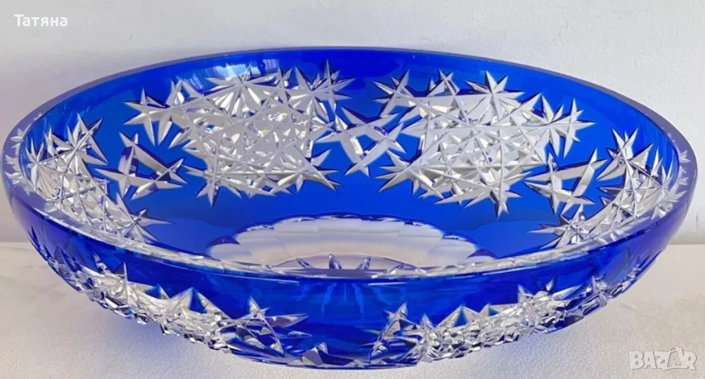 красива кобалтово синя кристална ваза Бохемия, снимка 1
