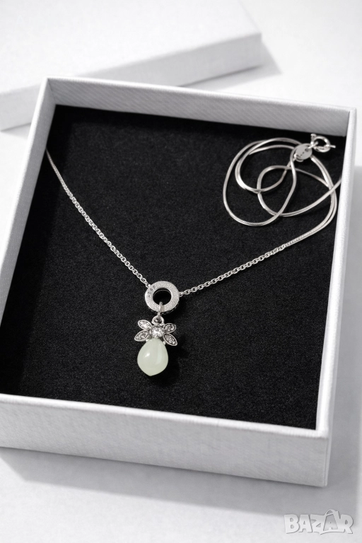 Сребърно колие със светеща светулка, снимка 1