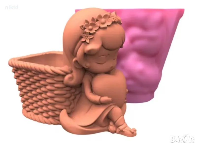 3D момиче момиченце със сърце ❤  кашпа саксия моливник силиконов молд форма калъп гипс смола декор, снимка 1
