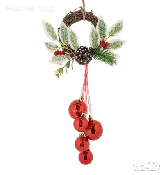 Коледен декоративен венец, Червен, 35см , снимка 1