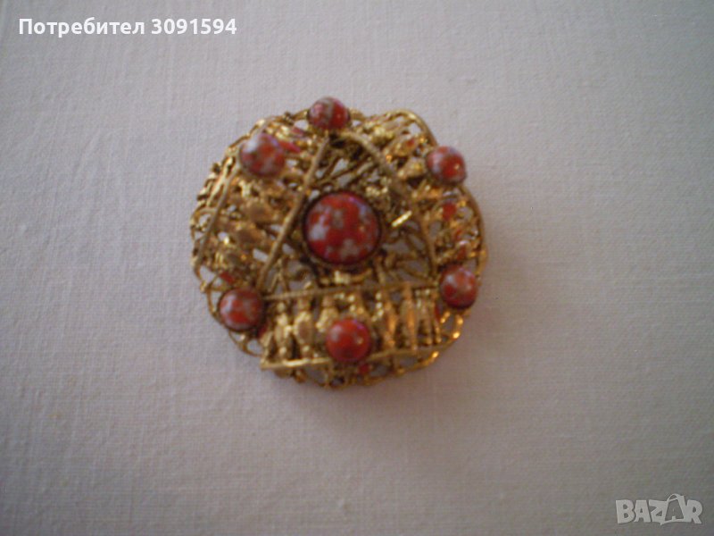 брошка Винтидж червен на петна - яспис, снимка 1