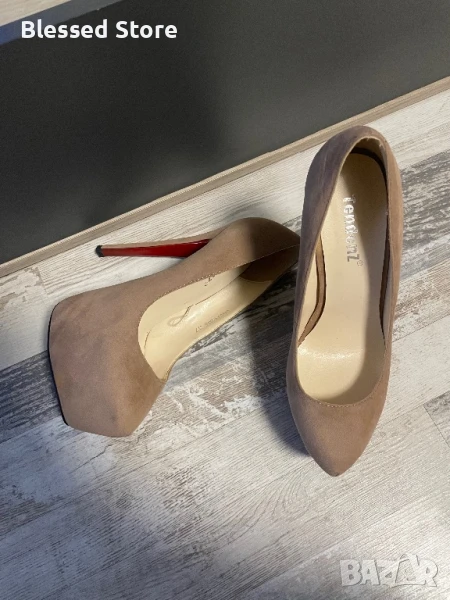 Велурени обувки с ток, снимка 1