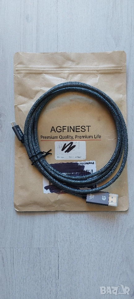 AGFINEST USB-C към DisplayPort 1.4 Кабел (8K/4K, 32.4 Gbps, Оплетен) - Нов, снимка 1