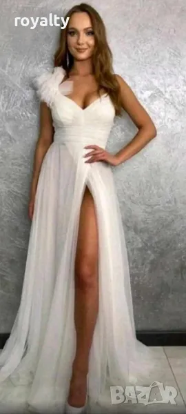 Дълга официална бяла рокля, снимка 1