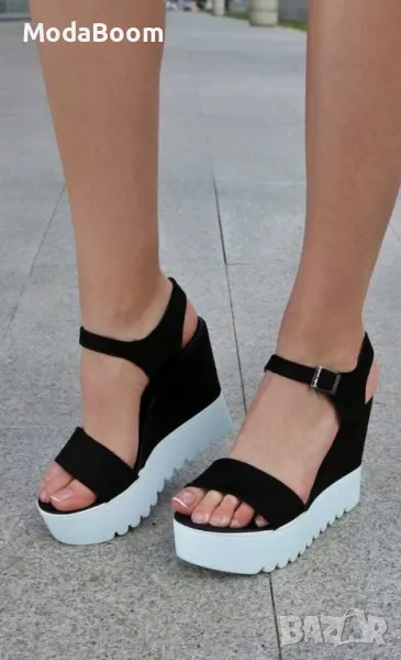 Сандали на платформа - Велур, снимка 1