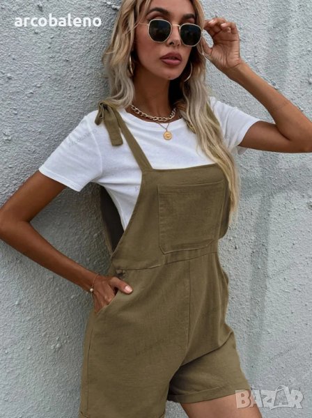 Дамски свободен къс гащеризон с презрамки , снимка 1