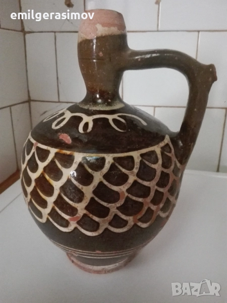 Стара глинена стомна , бъкел, чепкало за вълна , съдове., снимка 1