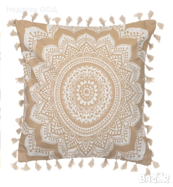 Декоративна  възглавница, Mandala Tassels, 45x45cм, Бежово/ бяло, снимка 1