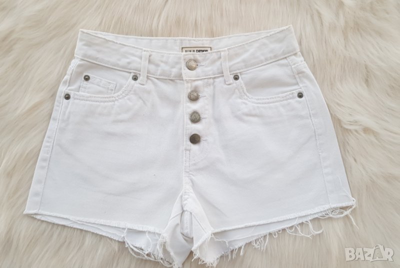Бели къси дънки с висока талия размер S, снимка 1