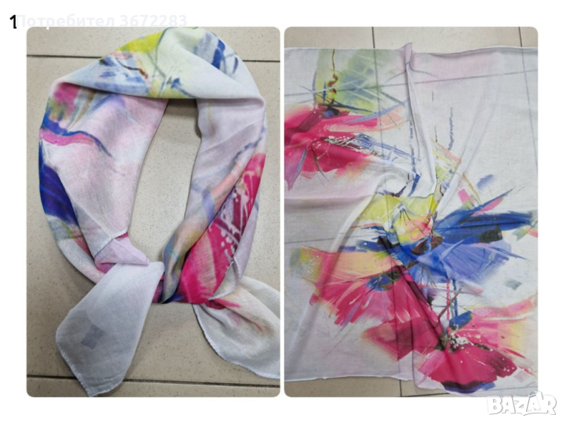 Красив дамски шал в различни принтове 70/70см, 100% памук - 16 вида, снимка 1