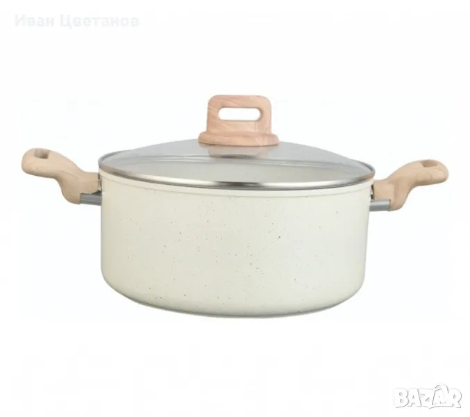  Тенджера Voltz Nice, Кован алуминий, Мраморно покр., Индукция, Кремав меланж, снимка 1