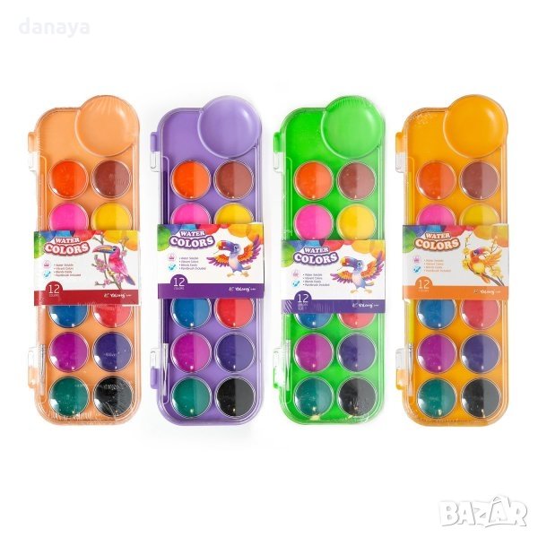 2376 Водни бои за рисуване с четка, 12 цвята, снимка 1