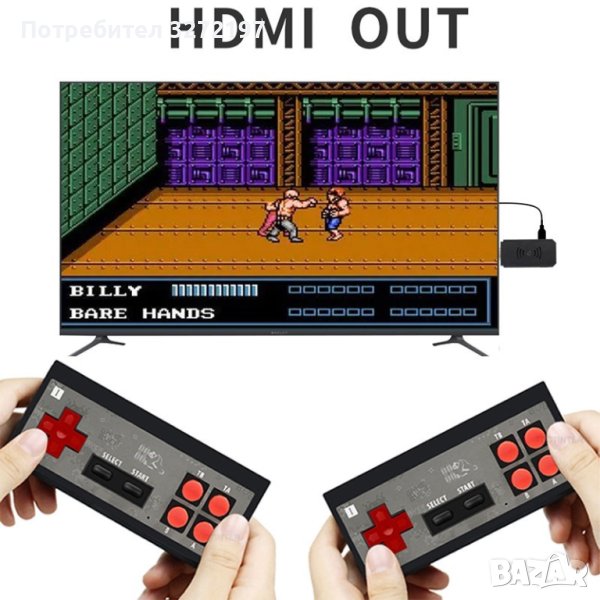 Конзола за видеоигри HDMI,мини стик,вградени 1800 игри+2 безжични джойстика, снимка 1