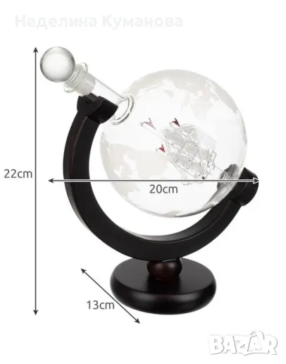  ❌ К-т гарафа глобус 2 чаши и кубчета за уиски, снимка 1
