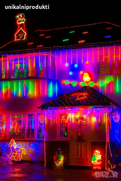 НОВО за България коледни лампички падащ сняг 5м 10бр. х 80см с 8 разбиващи функции многоцветен, снимка 1