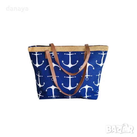 5957 Текстилна плажна чанта с цип Котва, снимка 5 - Чанти - 50708080