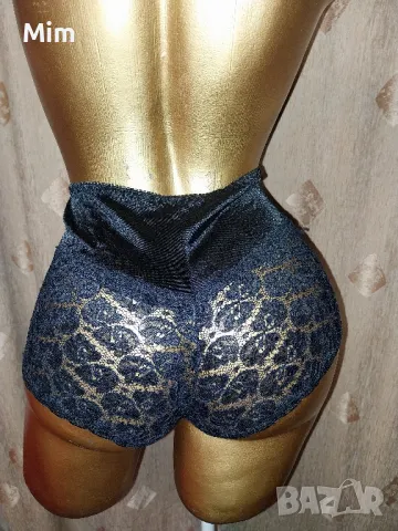 S Черни бикини с висока талия от дантела и еластичен сатен, снимка 7 - Бельо - 49579957