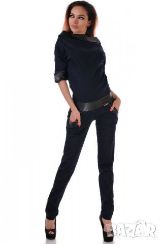 Елегантен дънков гащеризон с кожа 2XL, снимка 2 - Гащеризони - 34110776