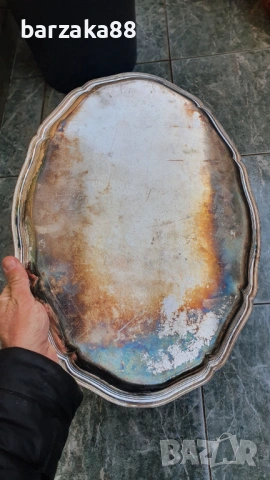 Голям посребрен Поднос, снимка 3 - Антикварни и старинни предмети - 53007494