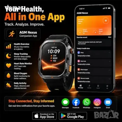 Смарт часовник AGM L3 с 4,95 см AMOLED дисплей, Bluetooth разговори и LED фенер, снимка 7 - Смарт часовници - 55827437