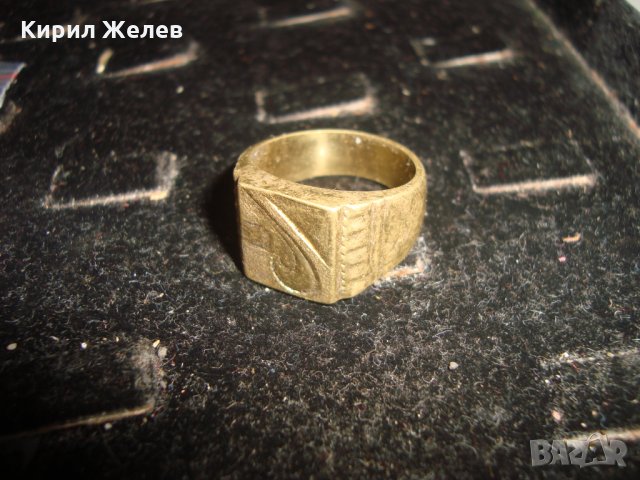 СТАР ПОЗЛАТЕН БРОНЗОВ ПРЪСТЕН ОРНАМЕНТИРАН РЪЧНО МАЙСТОРСКА АРТ ДЕКО СТИЛ ИЗРАБОТКА МАСИВЕН 21881