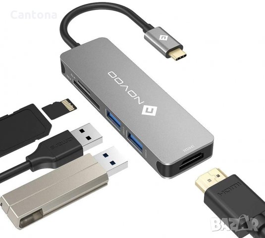 NOVOO  USB C Hub 5в 1 USB-C към 4K HDMI, 2USB 3.0, SD/TF четец на карти, снимка 3 - Други - 34749273