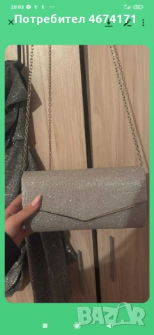 Сребриста рокля+чанта към нея, снимка 2 - Рокли - 53697858