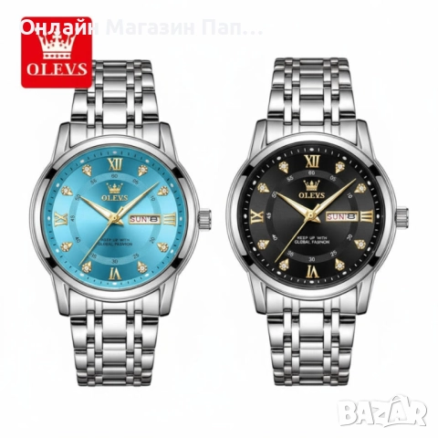 OLEVS 5513 Мъжки кварцов часовник с двоен календар и диамантени индекси, водоустойчив