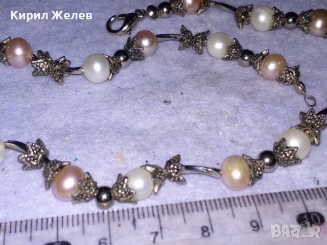 СРЕБРИСТО КРАСИВО НЕЖНО ПЕРЛЕНО ВИНТИДЖ АРТ КОЛИЕ БЕЛИ и РОЗОВИ НАТУРАЛНИ ПЕРЛИ 38886, снимка 11 - Колиета, медальони, синджири - 41865369