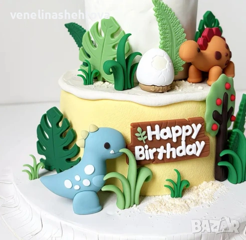 Динозаври динозаври листа трева яйце дърво комплект за декорация на торта , снимка 3 - Други - 53699475