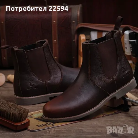 Мъжки ботуши ръчно изработени от естествена кожа, без връзки класически – Тъмно кафяви EU 41, снимка 2 - Мъжки ботуши - 55964952