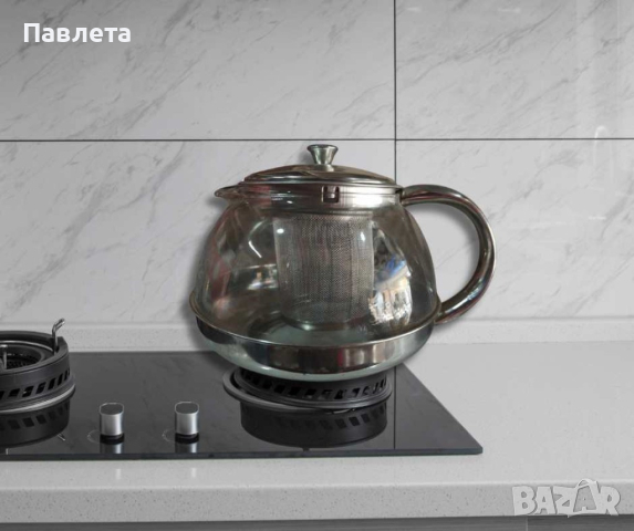 Стъклена кана за чай от неръждаема стомана с цедка за листа, снимка 5 - Аксесоари за кухня - 44926882