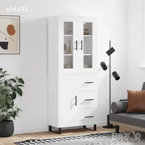 vidaXL Висок шкаф, бял, 69,5x34x180 см, инженерно дърво, снимка 2 - Бюфети - 56146766