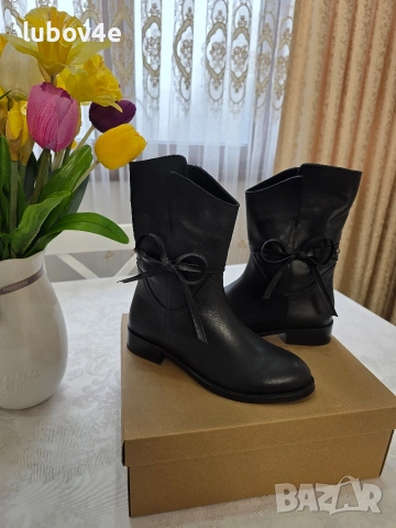 Нови дамски елегантни боти с панделки, изцяло от естествена кожа с топла подплата. , снимка 5 - Дамски боти - 53415853