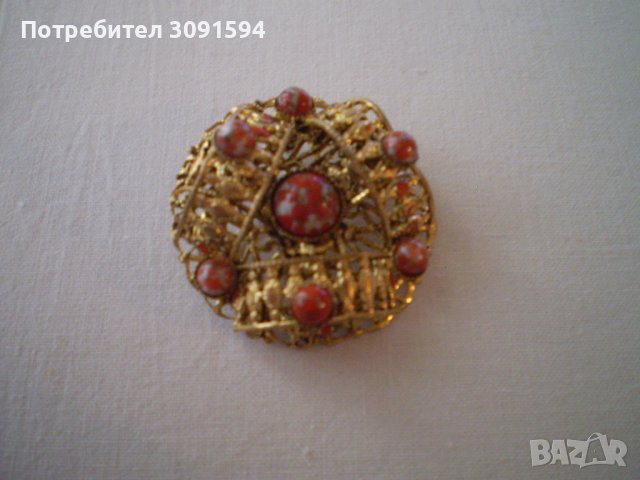 брошка Винтидж червен на петна - яспис