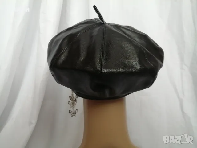 Дамска кожена шапка барета в черен цвят, снимка 10 - Шапки - 48839669