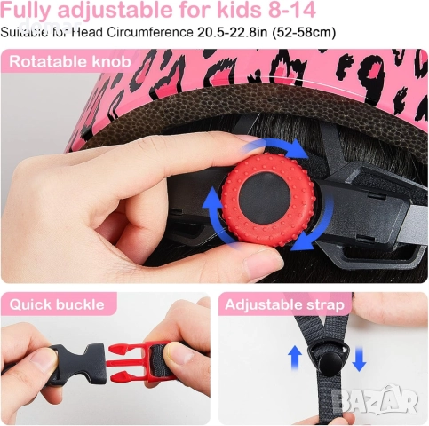 MHJY Детска каска за момичета на възраст 8-14 години, регулируема, с котешки уши, снимка 6 - Други - 52089652