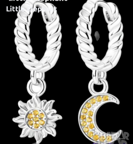 Дизайнерски модел сребърни висящи обеци,"Слънце и луна",yellow,колекция"Stars"/нови, снимка 1 - Колиета, медальони, синджири - 44640188