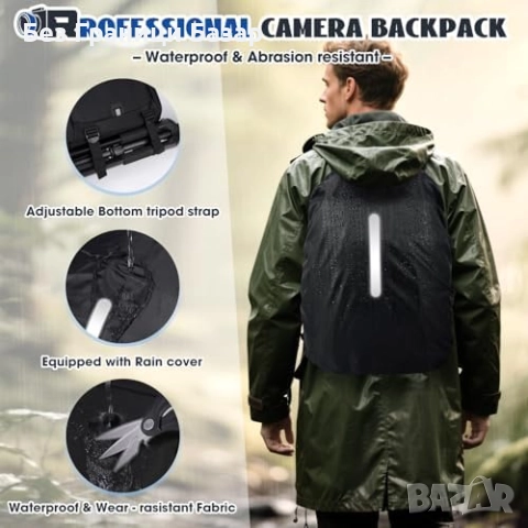 Нова Раница за DSLR камера с отделение за лаптоп 15.6" и дъждобран, снимка 7 - Чанти, стативи, аксесоари - 52497173