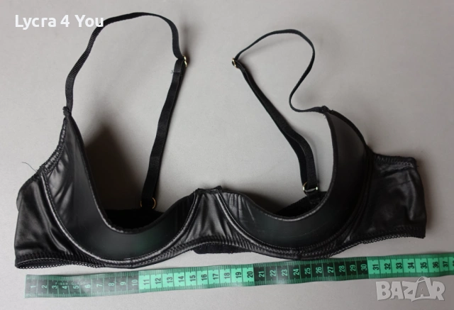 Черен кожен сутиен с отворени чашки , снимка 5 - Бельо - 53841843