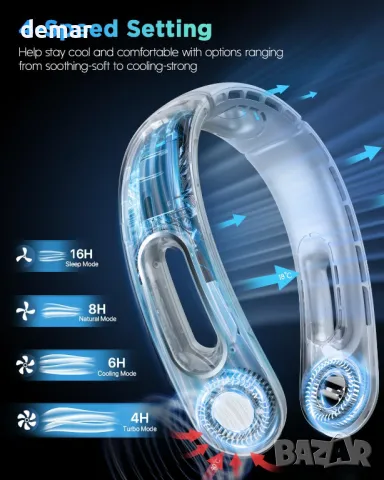 Вентилатор за врат: Портативен с 5200mAh батерия, снимка 6 - Други - 49796064