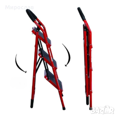 Лека сгъваема стълба – 3 Стъпала, до 150 кг, супер компактно прибиране, снимка 2 - Други стоки за дома - 52737754