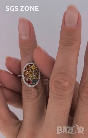 СРЕБЪРЕН ПРЪСТЕН С МНОГОЦВЕТЕН ТУРМАЛИН, снимка 3 - Пръстени - 52392939