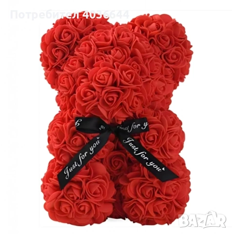 Плюшено мече с LED рози - подарък за мама, момиче, баба - комплект вечни рози 25 см, снимка 3 - Романтични подаръци - 53037091