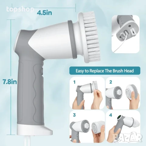НОВА безжична зареждаема електрическа четка за почистване на баня, кухня, килими и др. 2 приставки