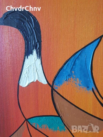 78х58см/голяма абстрактна картина масло върху платно/птица/дървена рамка, снимка 4 - Картини - 50896502