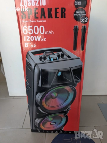 №1 Нова ZQS 8210 2х8 120W 6500mah 2 микрофона ПРЕНОСИМА КАРАОКЕ КОЛОНА, снимка 2 - Аудиосистеми - 53163688