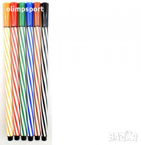 Флумастери 6 цвята, дълги. Произведени от висококачествени материали - пластмаса, нетоксични пигмент