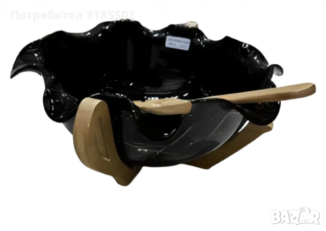 Луксозна дизайнерска купа с дървена стойка и лъжица, снимка 2 - Прибори за хранене, готвене и сервиране - 51421866