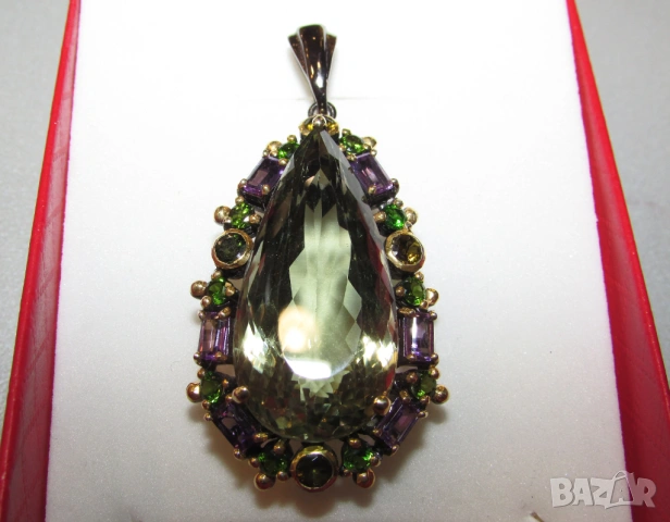 925 сребърно колие с зелен аметист празиолит 42 карата подходящо за подарък